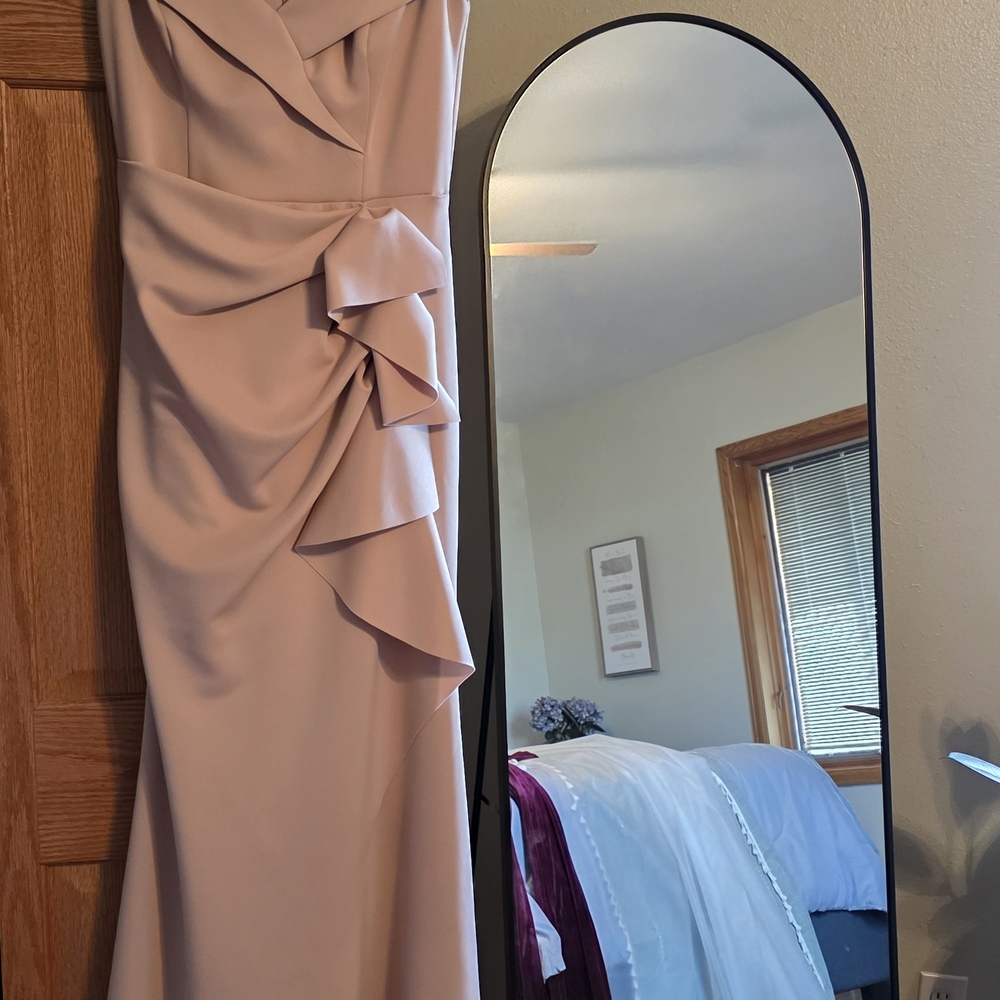 Xscape Blush Asymmetrical Ruffle Dress